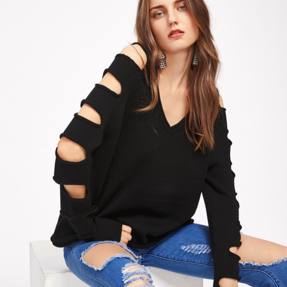 Black Arm Cut Out Sweater